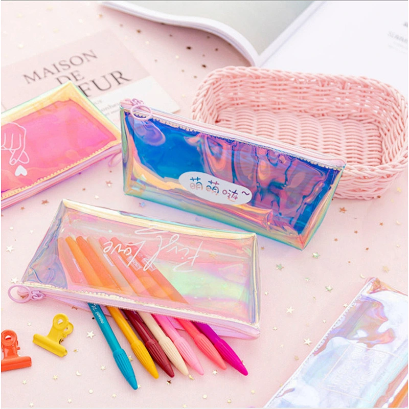 New Creative Cool Laser Colorful PVC Pencil Case Transparent Simple Stationery Case Student Pencil Case