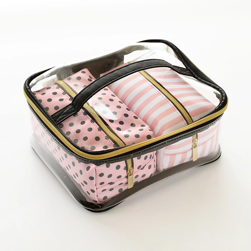High quality Transparent Makeup Organizers Travel Bag Clear PVC Cosmetic Bag Set