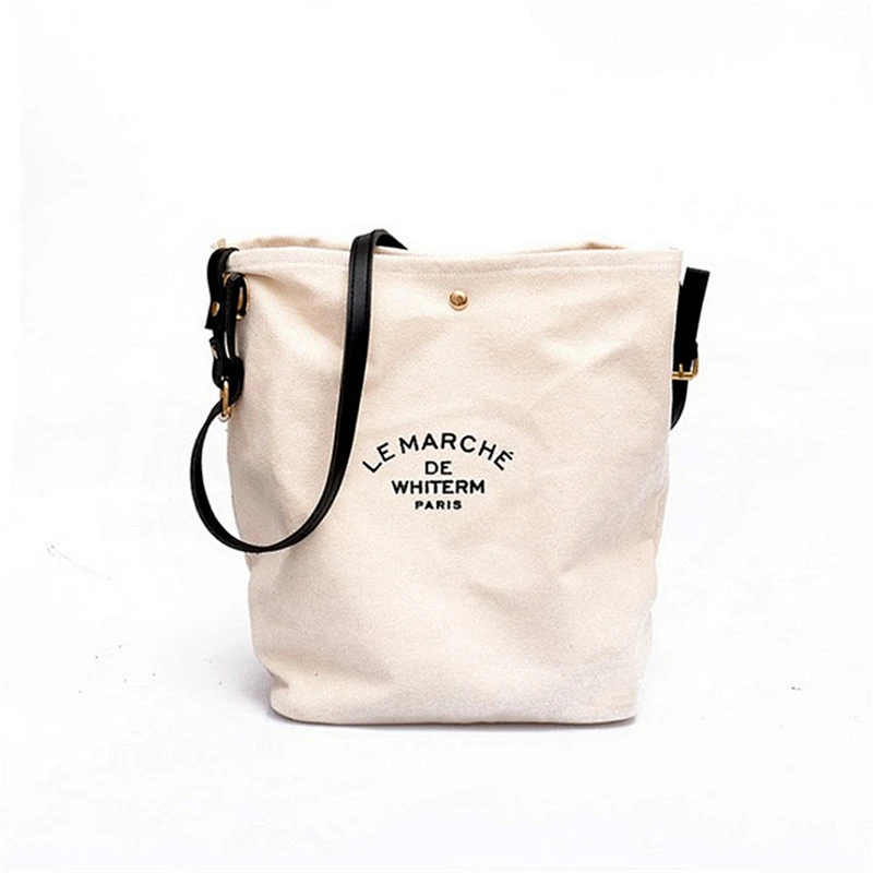 Promotional custom print cotton canvas zipper messenger bag with adjustable leather rope