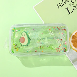 Cute Cartoon Peach Transparent Quicksand Pencil Case Avocado Portable Cosmetic Bag Pencil Case