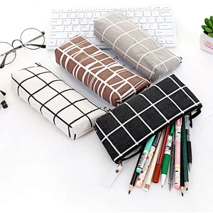 Canvas Geometric Pencil Case School Simple Striped Grid Cute Kawaii Pencil Bag Pouch Office Students Kids Stationery Supplies