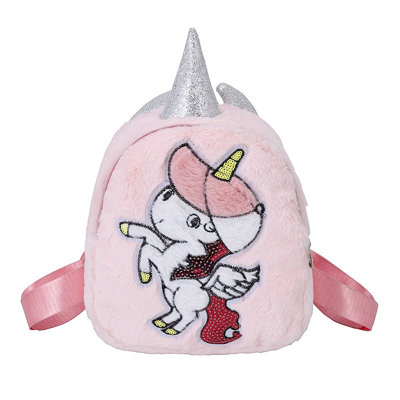 2020 new cartoon plush backpack children's backpack kindergarten flying unicorn backpack
