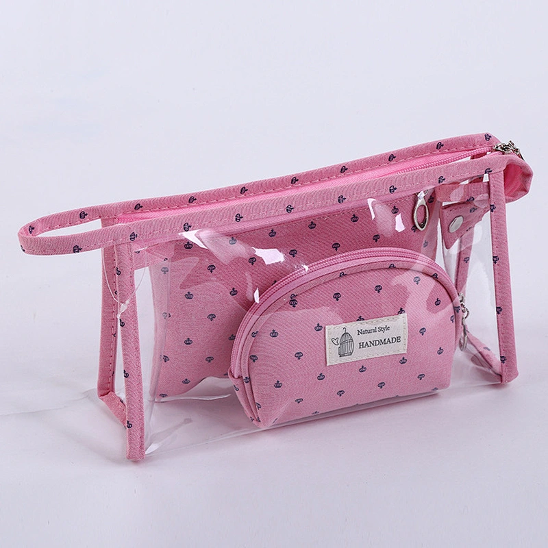 3pcs Set Portable Travel Cosmetic Bag Cases Bulk Women Handbag Custom Clear Pvc Transparent Makeup Bag