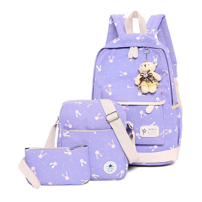 2020 New style girls canvas casual travel eco-friendly backpack school bag set 3 in 1