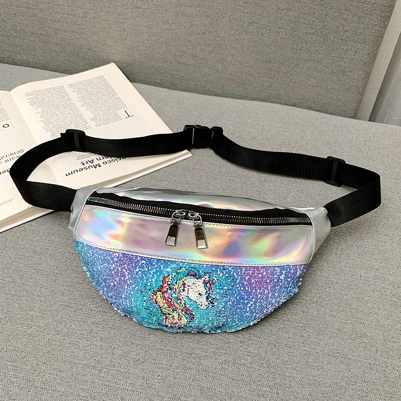 2021 New Fashion Waist Bag Creative Laser Sequins Children Unicorn Shoulder Diagonal Sequin Bag Women