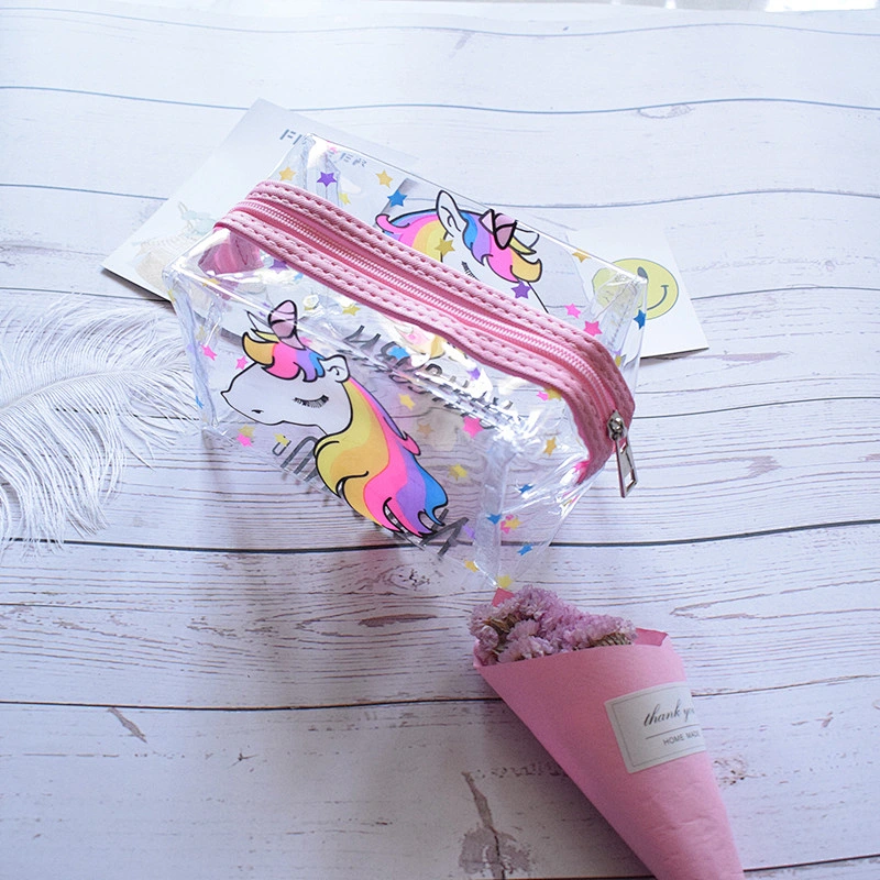 High Quality Retail Cartoon Unicorn Dinosaur Printing PVC Waterproof Cosmetic Makeup Bag