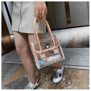 Custom Simple Design Women Handle Waterproof Clear Transparent Pvc Plastic Ladies Tote Shoulder Bag