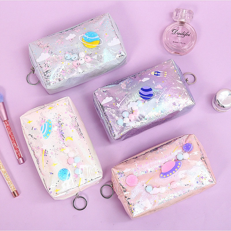 Cute Large Capacity Planet Quicksand Cosmetic Bag Girl Women Portable Small Travel Bag