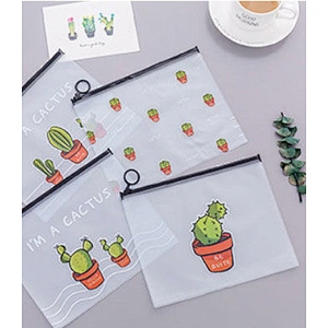 Custom Pattern Wholesale PVC Waterproof Cartoon Cactus Kawaii Pvc Pencil Bag Document Bag