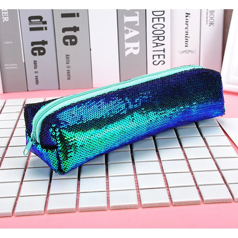 Customized Factory Wholesale Sequin Zipper Pencil Case Student Stationery Colorful Creative Simple Stationery Bag