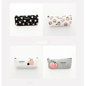 Japanese Cute Fun Letters Peach Student Pencil Case Cotton Pencil Bag Stationery Box Female
