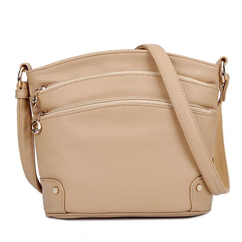 High quality women triple zip pocket large capacity single shoulder bag crossbody bag