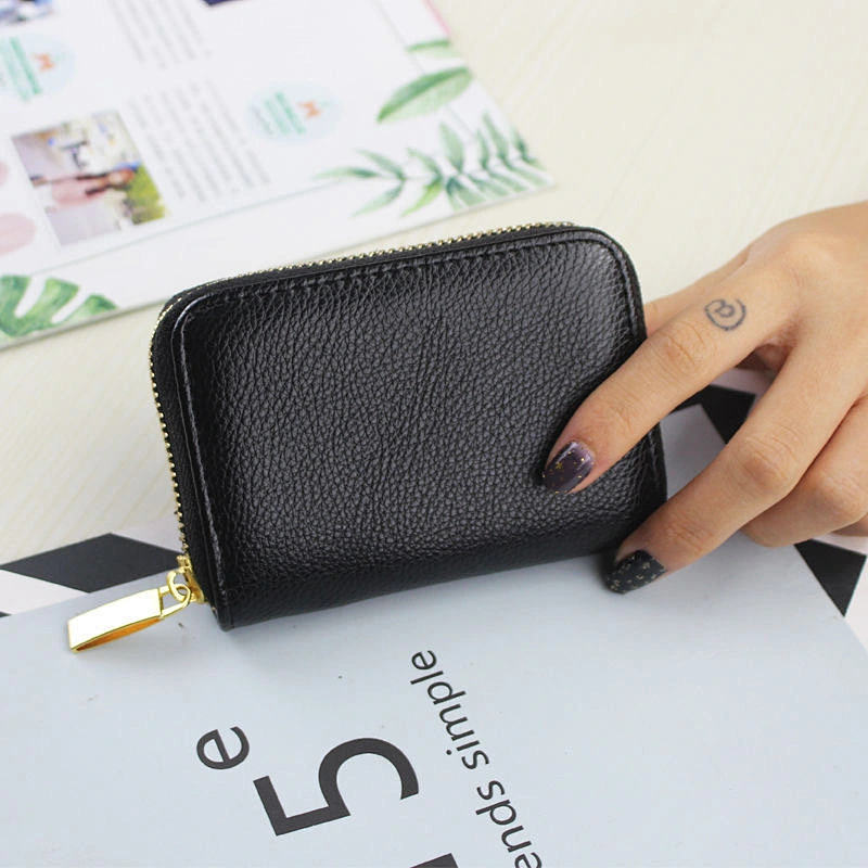 2020 new solid color lychee pattern organ card bag women's ID card holder coin purse all-in-one bag