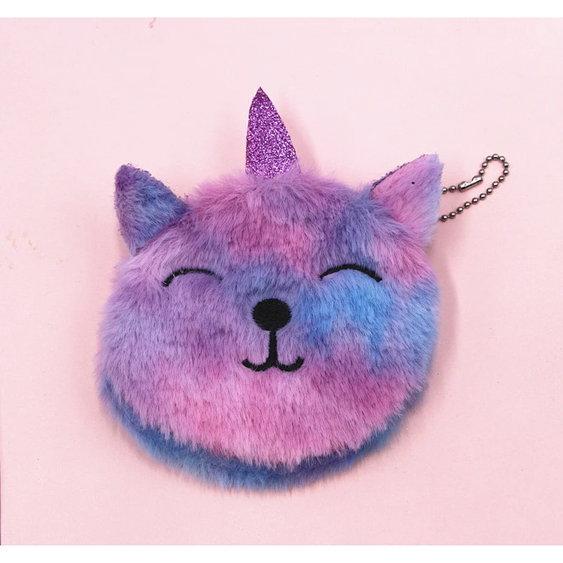 Hot selling unicorn cartoon coin purse children cat plush cute coin purse key pendant bag