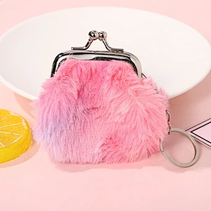 Factory leather wholesale girl pink plush series coin purse mini key pendant hand purse promotion package