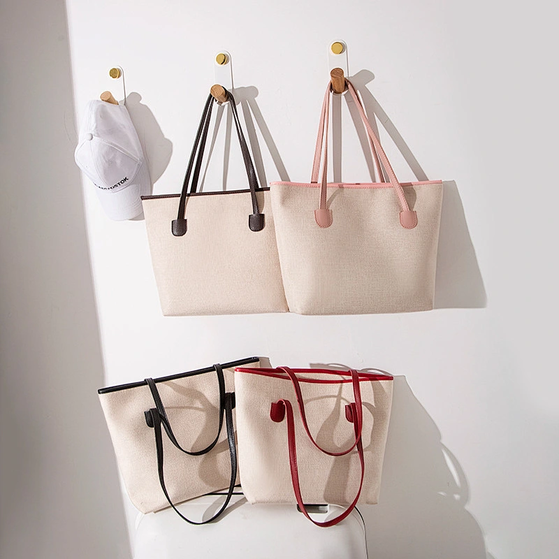 Large Soft Shoulder Bag Women Solid Color Portable Durable Shopping Plain Long Strap PU Tote Bag For Women