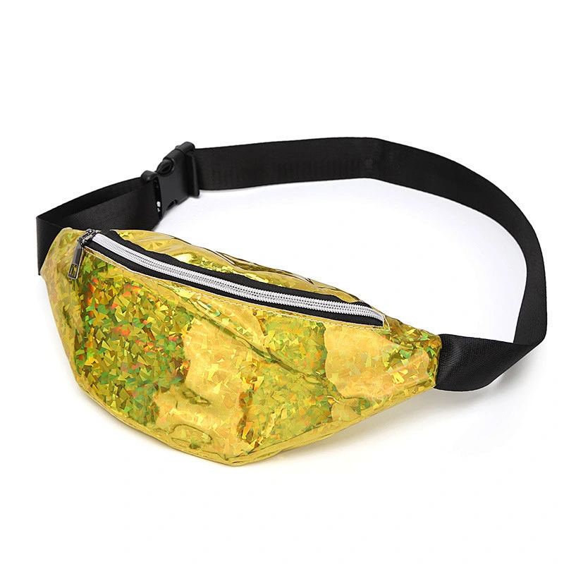 Laser Waist Packs Bags Women Pure Color Glass Sequins Fanny Pack Female Belt Bag PU Laser Chest Phone Pouch