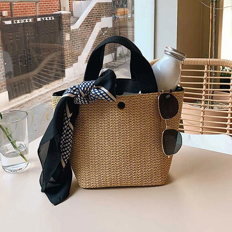 New Ins Style Student Fashion Trend Summer Beach Vacation Picnic Portable Straw Rattan Woven Bag