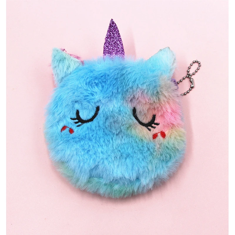 Hot selling unicorn cartoon coin purse children cat plush cute coin purse key pendant bag
