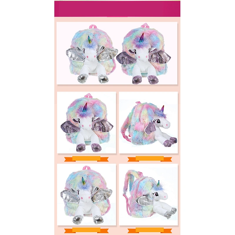 12 Inches Children Cute Unicorn Cartoon Plush Backpack Girl Leisure Travel Bag Kids Toddler Plush Backpack