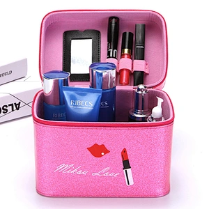 High Quality PU Leather Makeup Box Women Travel Vanity Jewelry Cosmetic Case With Mirror