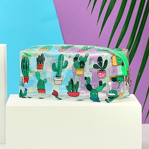 2020 Promotional Traveling Female Cartoon Printed Waterproof PVC Makeup Cosmetic Zip Bag