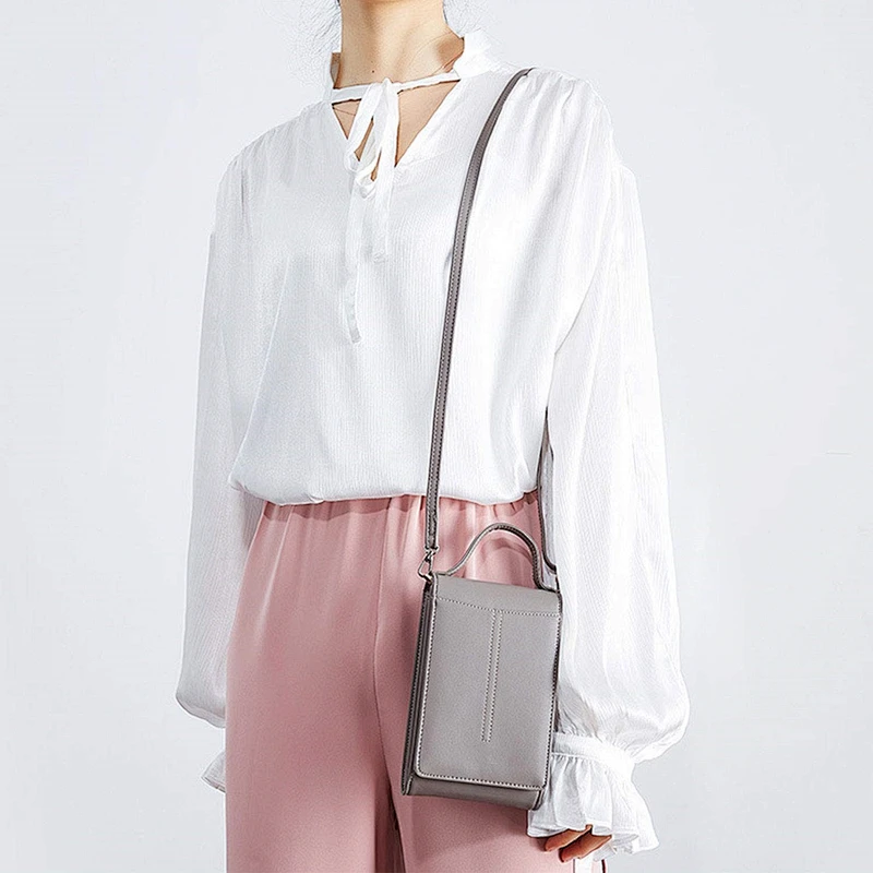 Simple Style Women PU Leather Crossbody Cell Phone Bag with Shoulder Strap Magnetic Button