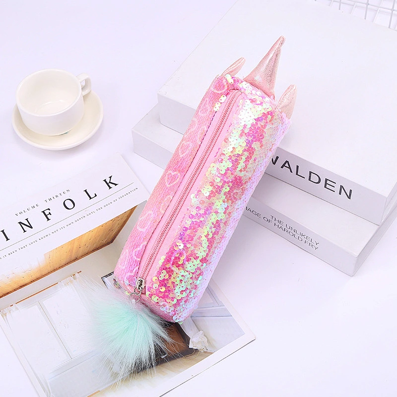 New Unicorn Student Pencil Case Rainbow Sequins Colorful Cartoon Pencil Case Stationery Storage Bag