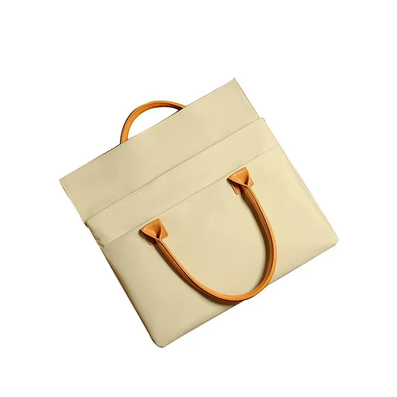 Hot products women canvas laptop business bag with thin and light leather handle