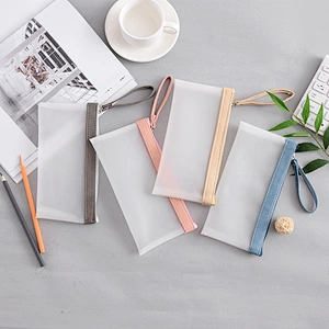 Korean Stationery Transparent Matte Pencil Bag Simple Jelly Plastic Color Matching Student Pencil Case