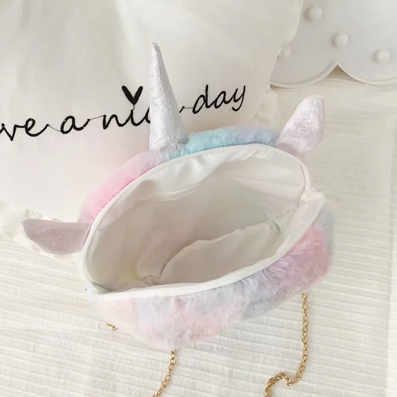 Plush Messenger Bag Cute Cartoon Ice Cream Color Tie-Dye Round Zipper Cosmetic Bag Girls Small Shoulder Bag