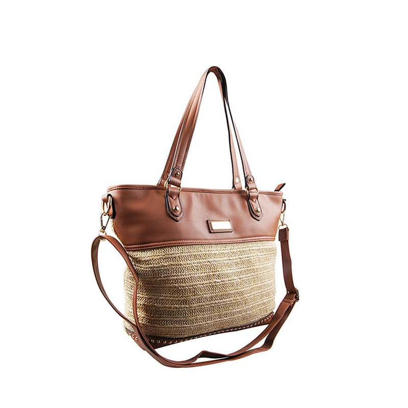 Custom New Stylish Linen Cotton And PU Leather Lady Luxury Hand Bag