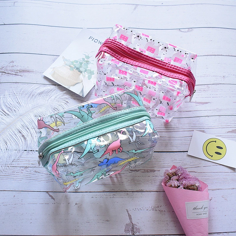 High Quality Retail Cartoon Unicorn Dinosaur Printing PVC Waterproof Cosmetic Makeup Bag
