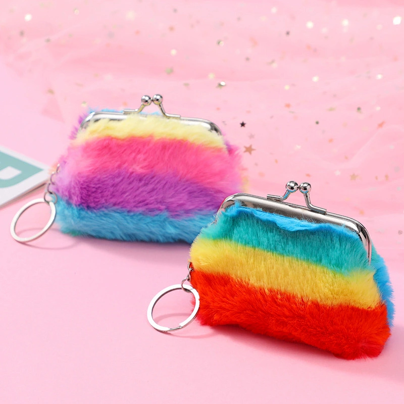 Fashion cute plush coin purse girl heart portable small coin purse gradient girl pouch