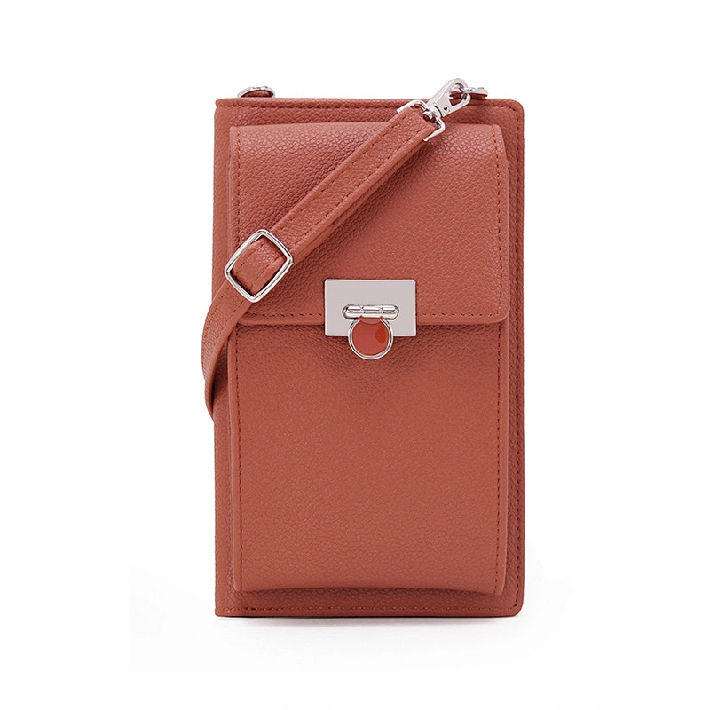 New Style Ladies Wallet Vertical Lychee Pattern Diagonal PU Mobile Phone Wallet Bag