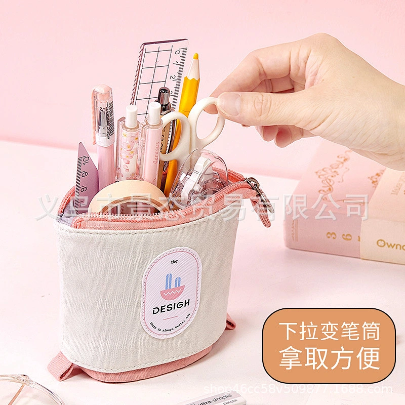 Cute Simple Multifunctional Creative Pen Holder Pencil Case Student Stationery Variable Drop-Down Canvas Pencil Case