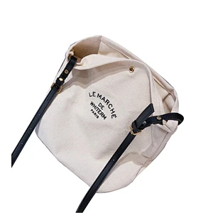 Promotional custom print cotton canvas zipper messenger bag with adjustable leather rope