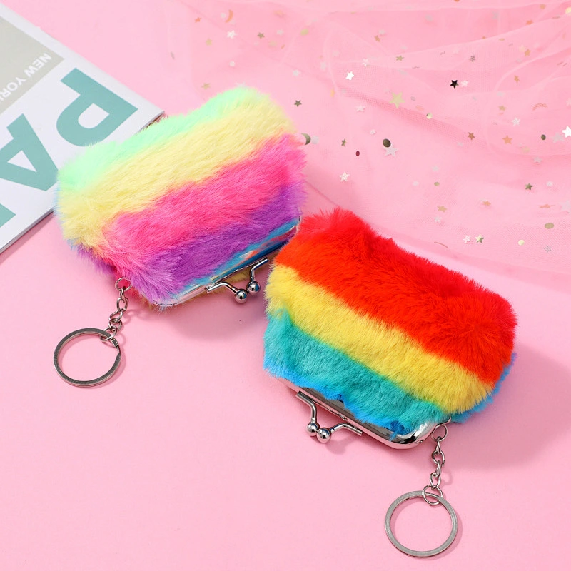 Fashion cute plush coin purse girl heart portable small coin purse gradient girl pouch