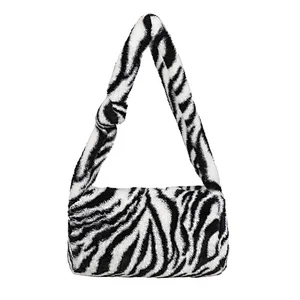 Retro Leopard Pattern Print Warm Fur Female Plush Crossbody Bag For Women Winter Shoulder Bags Handbag