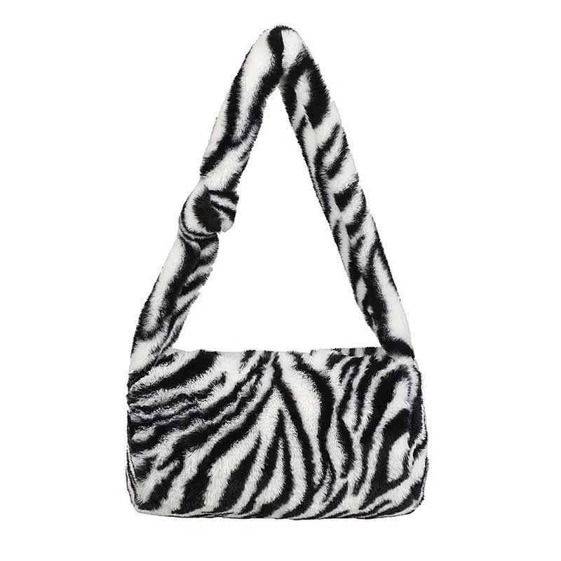 Retro Leopard Pattern Print Warm Fur Female Plush Crossbody Bag For Women Winter Shoulder Bags Handbag