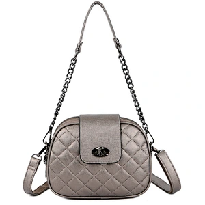 Fashion High Capacity 3 Layer Zipper PU Leather Round Diamond Lattice Messenger Shoulder Bags for Women Purse Bag