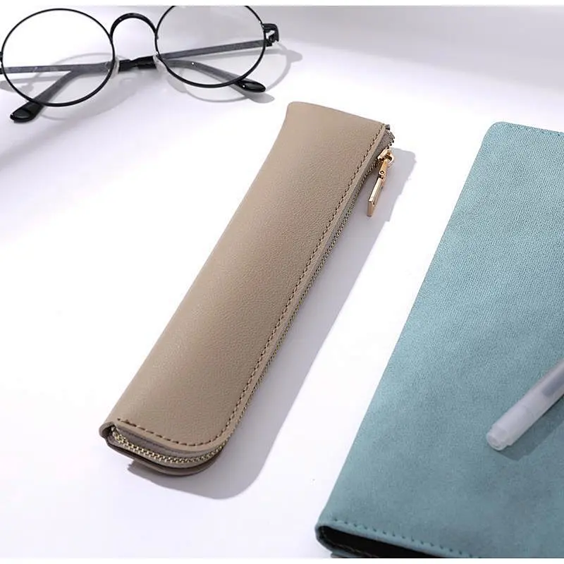 Soft PU Leather Pencil Pen Case Pouch Holder Stationery Bag Zipper Pouch