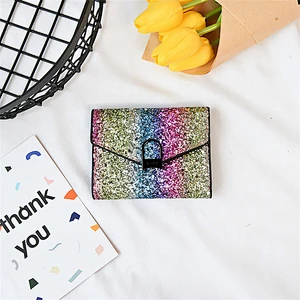 Wholesale cartoon leather coin purse girls key holder mini wallet glitter shiny wallets