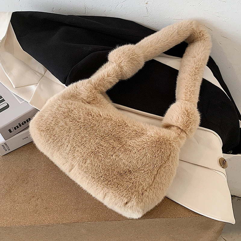 Luxury Winter Fluffy Furry Pink Women Hand Bags Shoulder Bags Purses Fluffy Fur Hobos Girls Underarm Bags