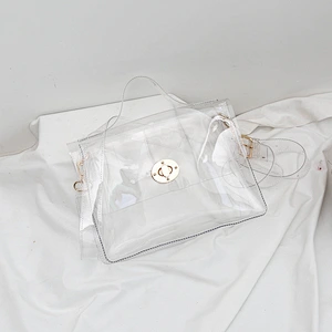Wholesale customized fashion waterproof high quality women transparent handbag shoulder pvc bags women handbags