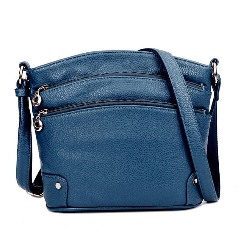 High quality women triple zip pocket large capacity single shoulder bag crossbody bag
