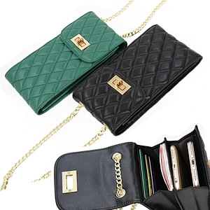 Wholesale Genuine Leather Mini Change Pouch Vertical Style Wild Rhombic Sheepskin Messenger Bag Mobile Phone Bag