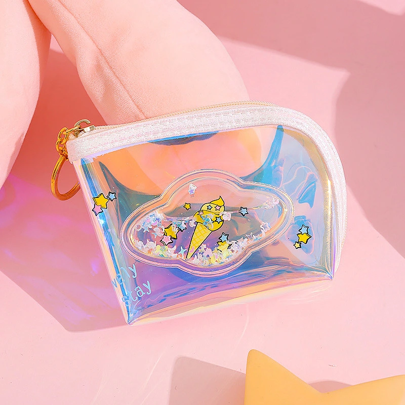 Manufacturer fashion laser quicksand coin purse girl storage coin bag student mini purse