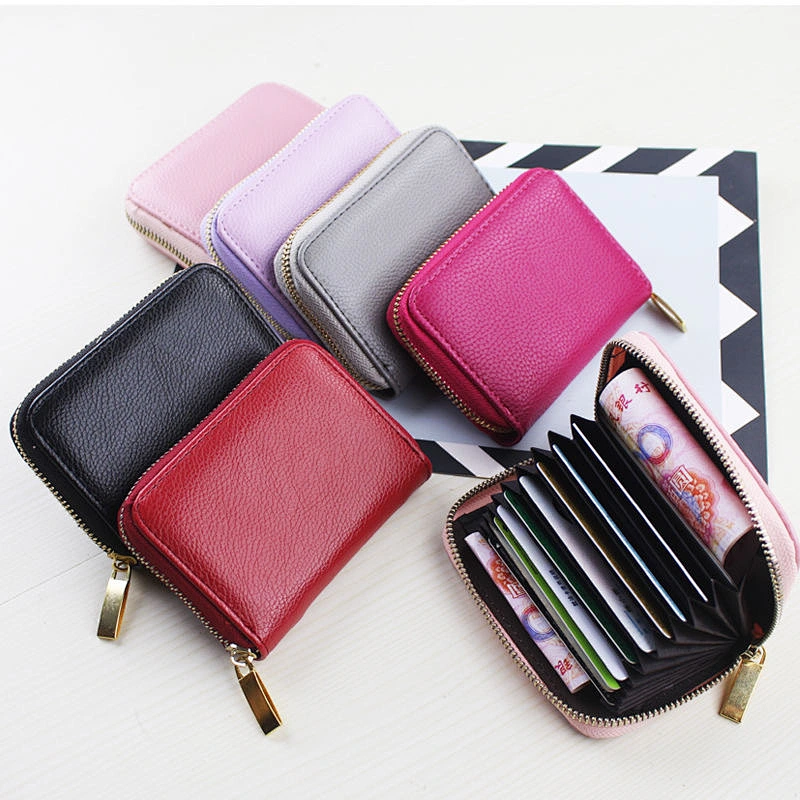 2020 new solid color lychee pattern organ card bag women's ID card holder coin purse all-in-one bag