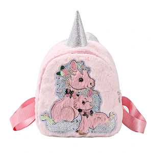 2020 new children's bag female plush pony girl princess school bag cartoon cute kindergarten shoulder bag